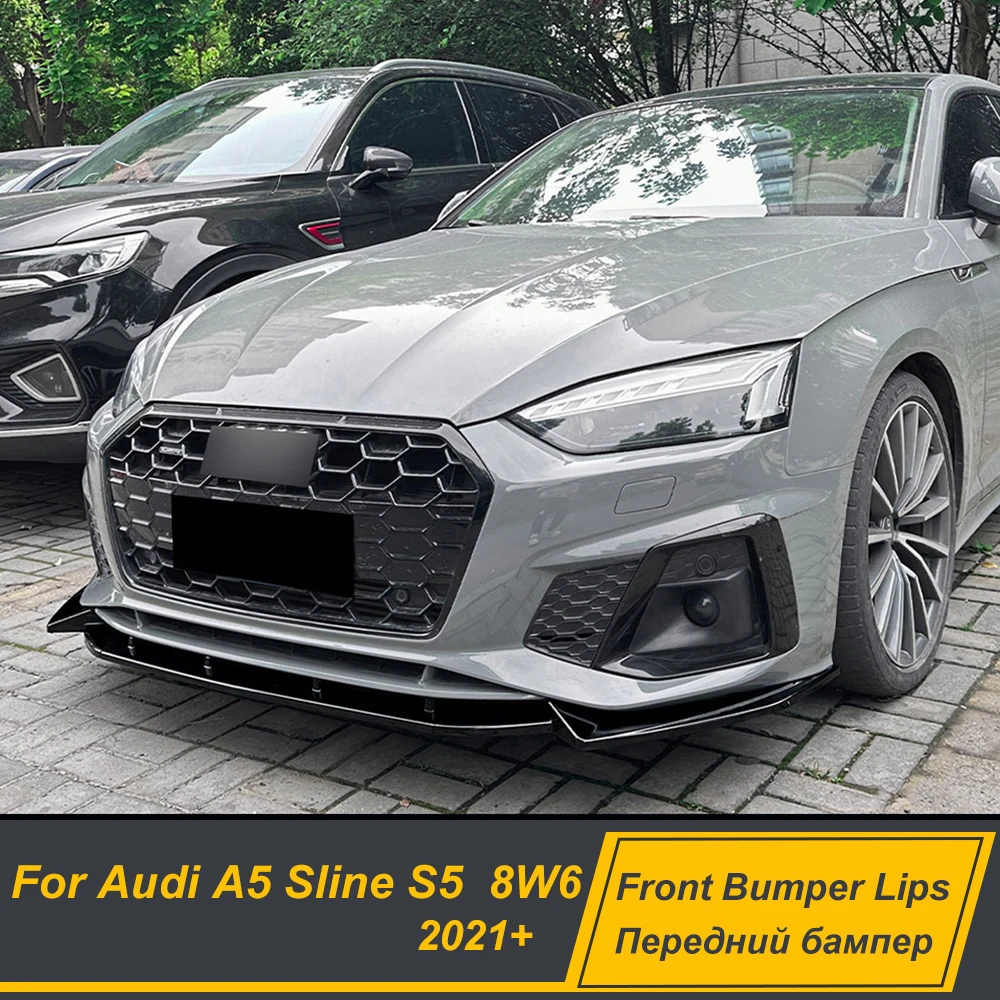 

For Audi A5 Sline S5 8W6 2021+ Front Bumper Lip Chin Splitter Bodykit Spoiler Diffuser Protector Guard Exterior Accessories Part