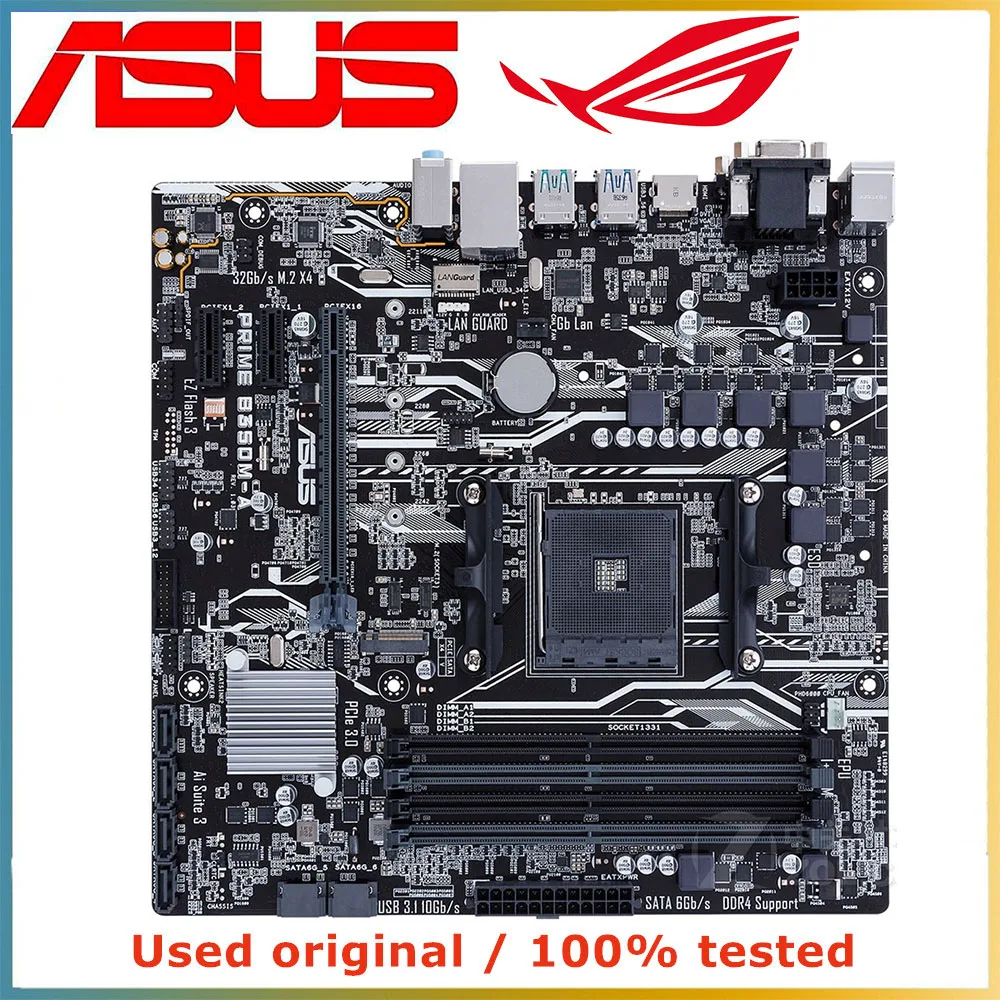 

Материнская плата для AMD B350, для ASUS PRIME, материнская плата для компьютера AM4 DDR4 64 ГБ, десктопная материнская плата SATA III USB PCI-E 3,0 X16