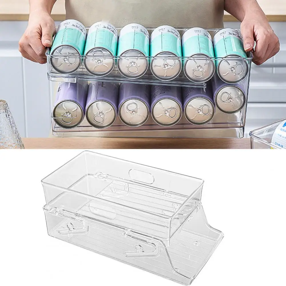 Transparent Beverage Storage Box Refrigerator Dispenser Capacity Two-layered Beer Organizer with Automatic Rolling Down for Neat