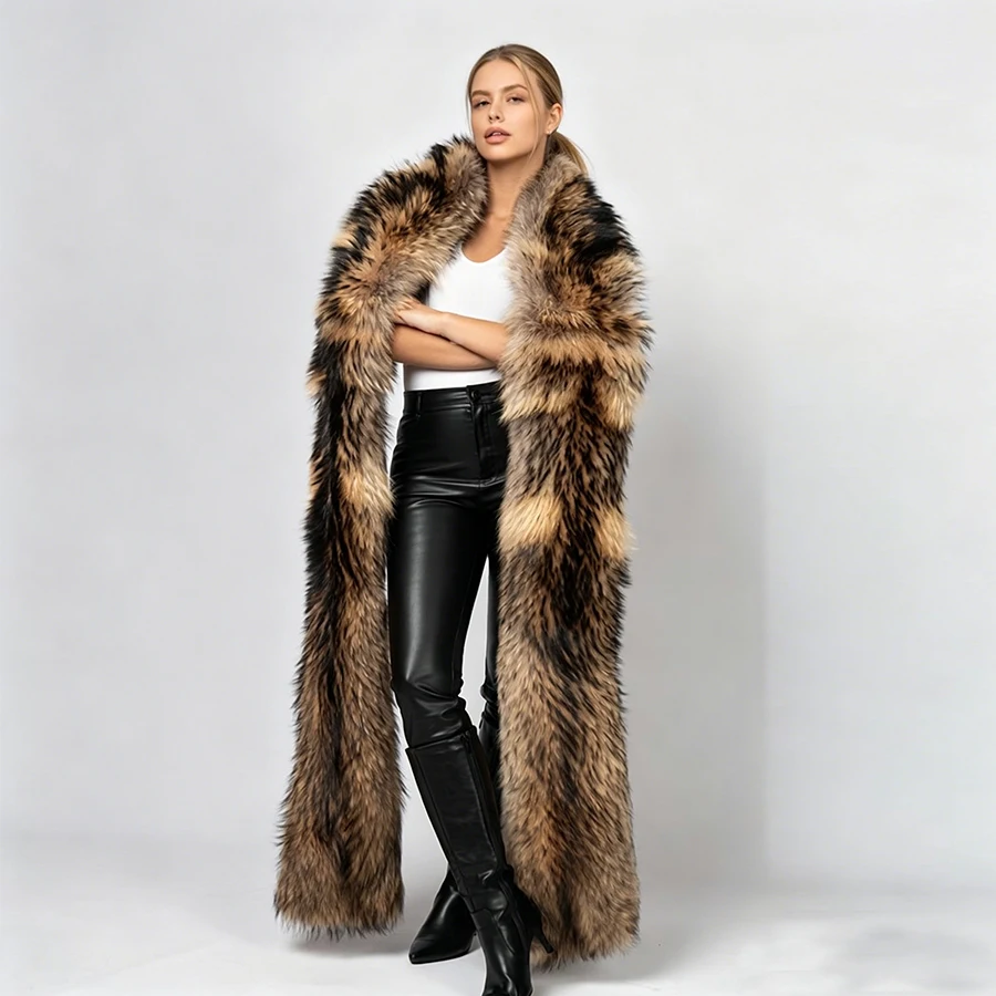

Long Raccoon Fur Scarf Natural Full Skin Boa For Women Winter Real Raccoon Fur Jacket Fashion Genuine Fur Cape