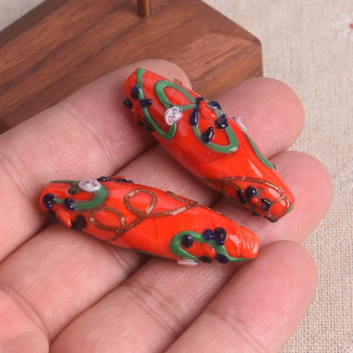 1pcs 43x15mm Oval Rugby Shape Handmade Lampwork Glass Loose Crafts Bead For Jewelry Making DIY Findings