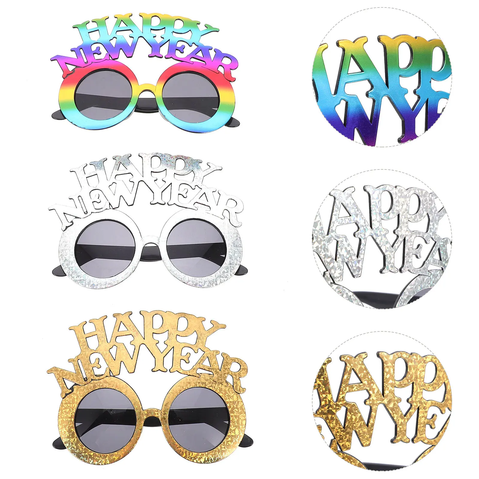

3pcs Novelty Plastic Eyeglasses for Adults Kids Creative Design New Year Festival Party Props Lightweight Sunglasses