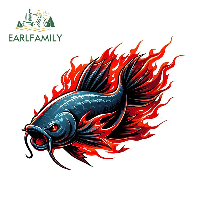 EARLFAMILY Fire Fish Car Stickers Electric-Bicycle Caravan Windshield Skateboard Decal Personality Waterproof Car Door Protector
