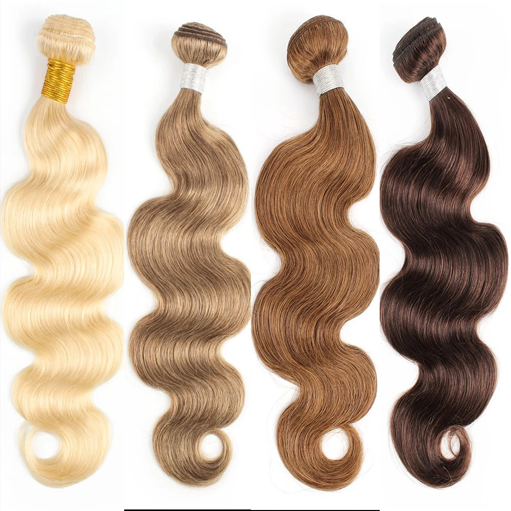 

30 Inch 1 Piece Color 8 Ash Blonde #30 #4 Brown Pure Color Remy Human Hair Bundles Extension Silky Straight Style Wholesale