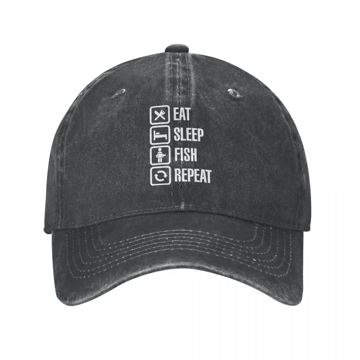 Eat Sleep Fish Repeat Baseball Caps Retro Distressed Cotton Fishing Bass Fisherman Snapback Hat for Men Women Running Caps Hat