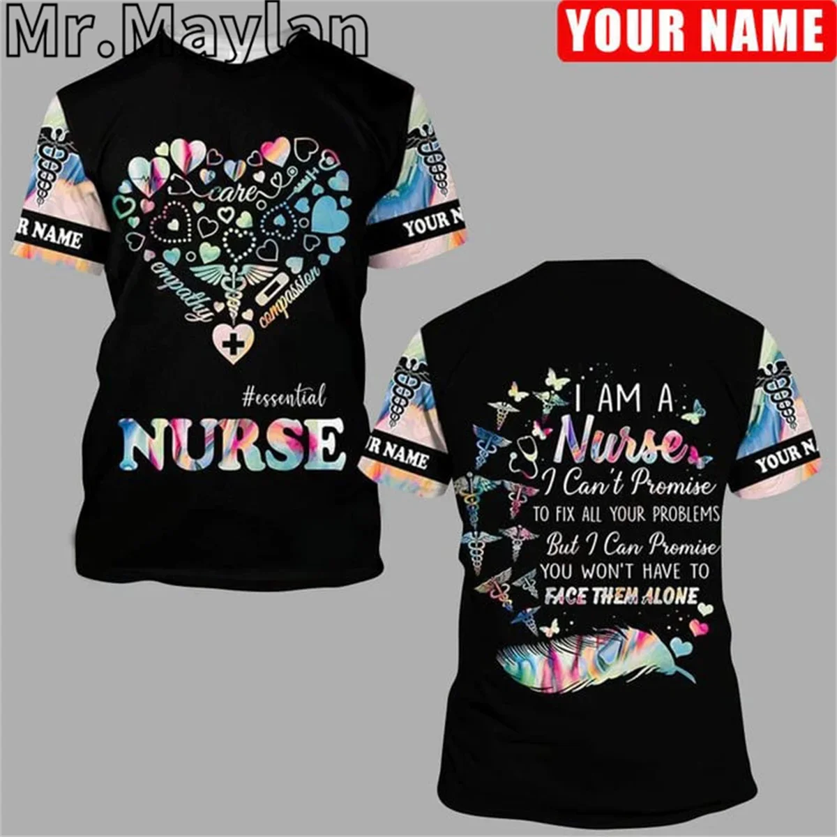 3D Printed Personalized Heart Care Empathy Compassion Nurse Shirt Essential Perfect Clothing Gift For Nurse T shirt Unisex Tee