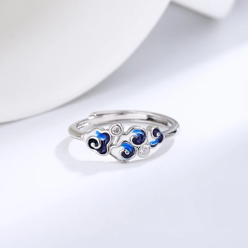 925 Sterling Silver Blue Lucky Cloud Female Ring Wedding Rings For Women Jewelry Wholesale Accessories  Money 925