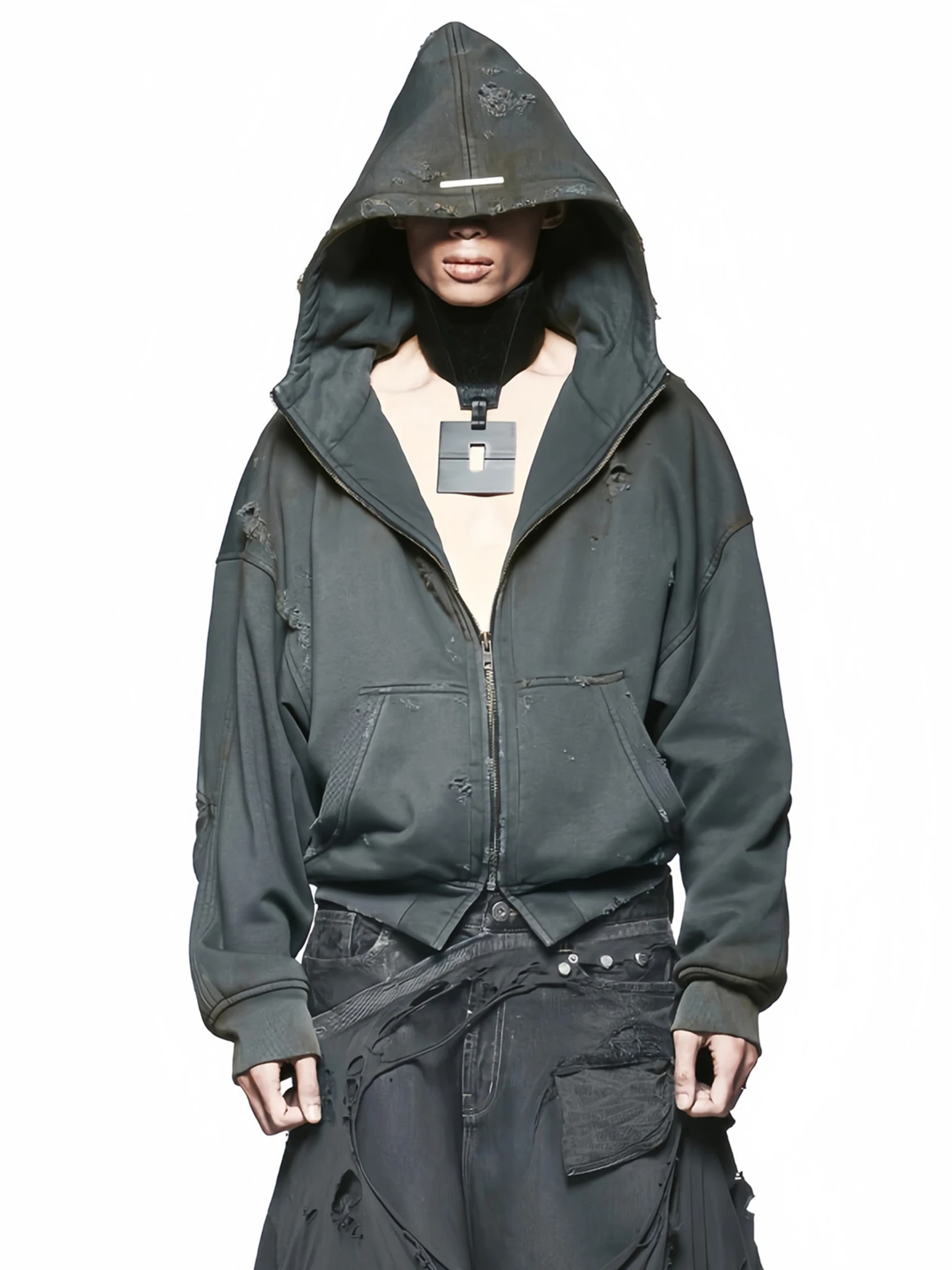 Latui Atelier Autumn Winter Vintage Distressed Gradient Logo Unisex Zipper Hoodie Jacket Men's Women's Cotton Hooded Sweatshirt