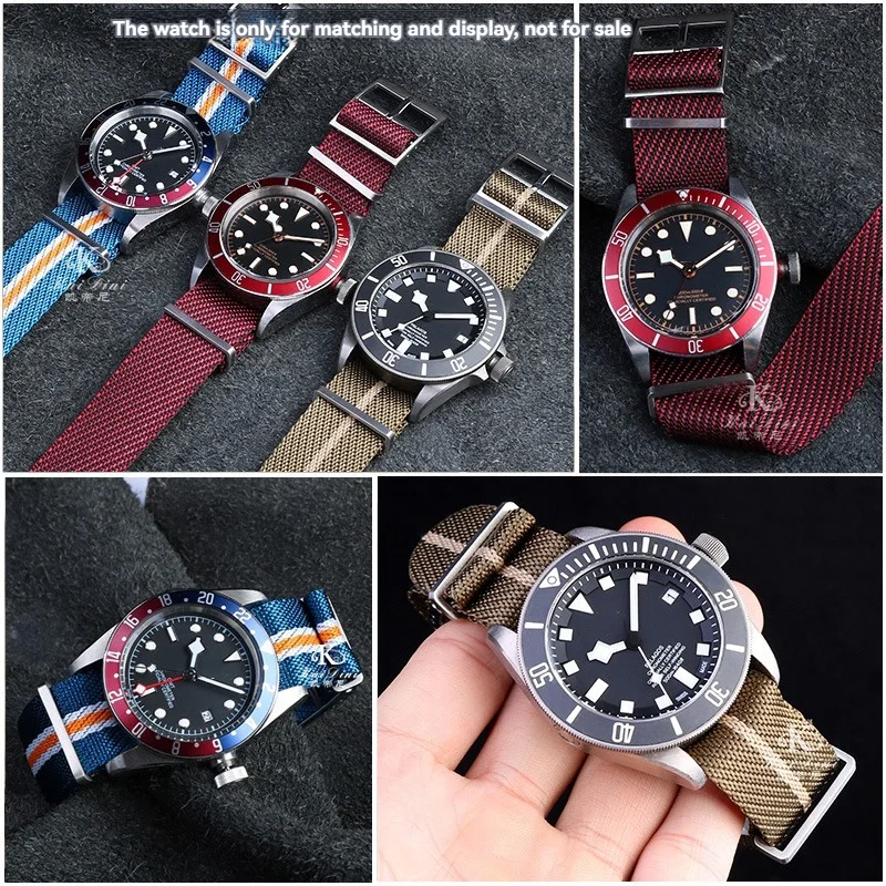 20mm 22mm Multiple color options Woven nylon canvas strap black red watchband for Tudor 1958 black bay series Little Red Flower