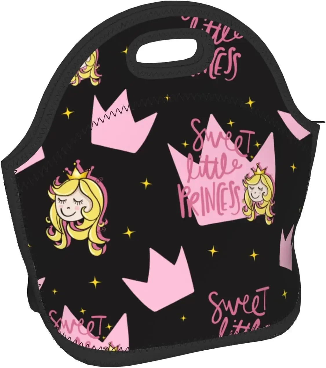 Sweet Princess Crown Star Lunch Box Insulated Neoprene Lunch Tote Bag for School Work Picnic Lightweight Meal Prep Bags