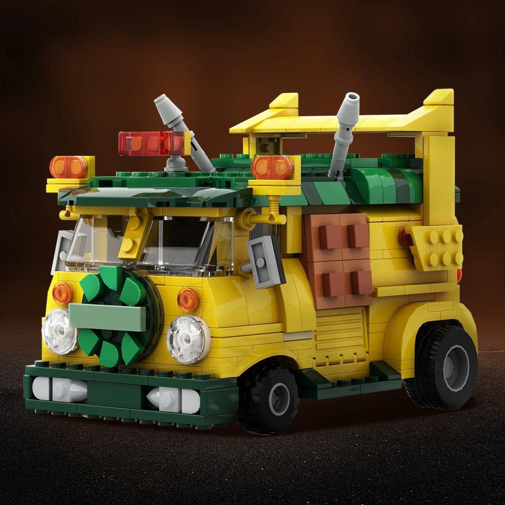 Gobricks MOC Turtleedss Van Party-Wagoned Building Blocks Movies Animation Reptile Car Model Vehicle Bricks for Children Gift