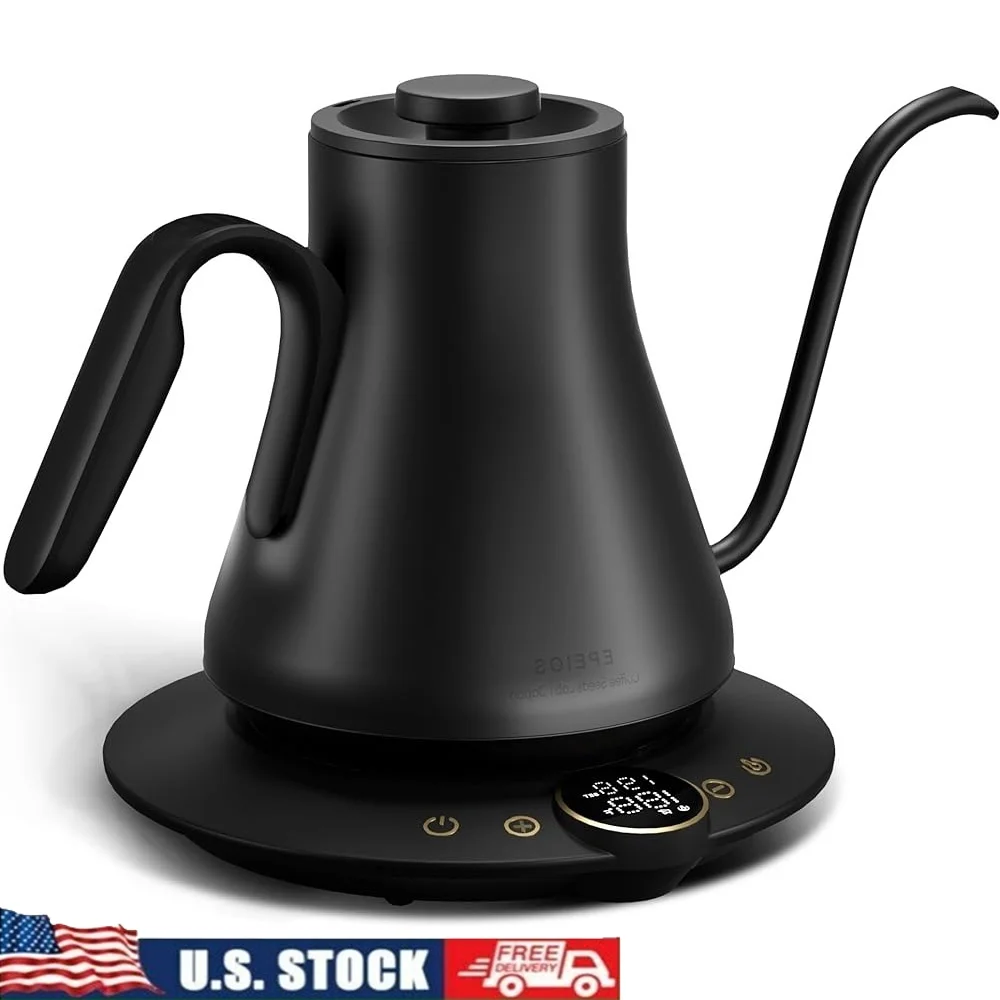 

Gooseneck Electric Kettle ±1℉ Temperature Control Stainless Steel Quick Heating Pour Over Coffee Tea Brew Digital Display