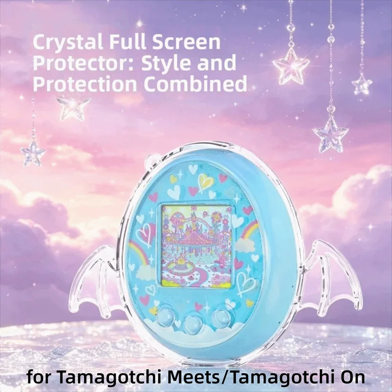 Funda protectora transparente de PC rígido para Tamagotchi, cubierta a prueba de golpes de cobertura total con diseño de alas de ángel, carcasa antiarañazos