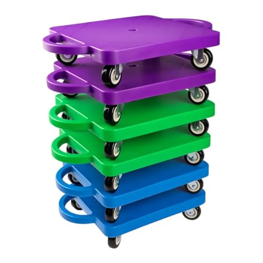 

Набор из 6 спортивных самокатов с ручками и пластиковыми колесами, яркие цвета, для использования в помещении и на улице, для спортзалов и игр