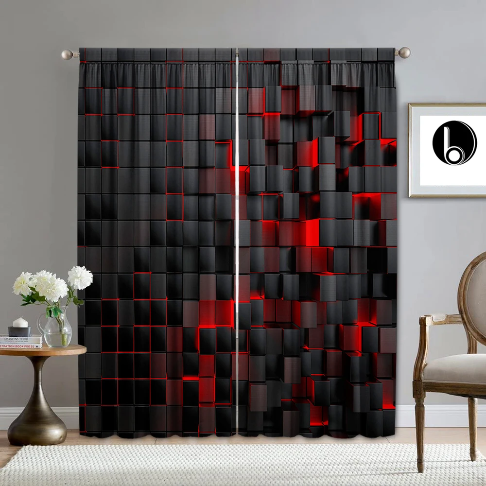 2PC Home Decoration Curtains With Red Background And Rod Pocket Curtains, Kitchen, Coffee Shop, Living Room, Balcony, Garden