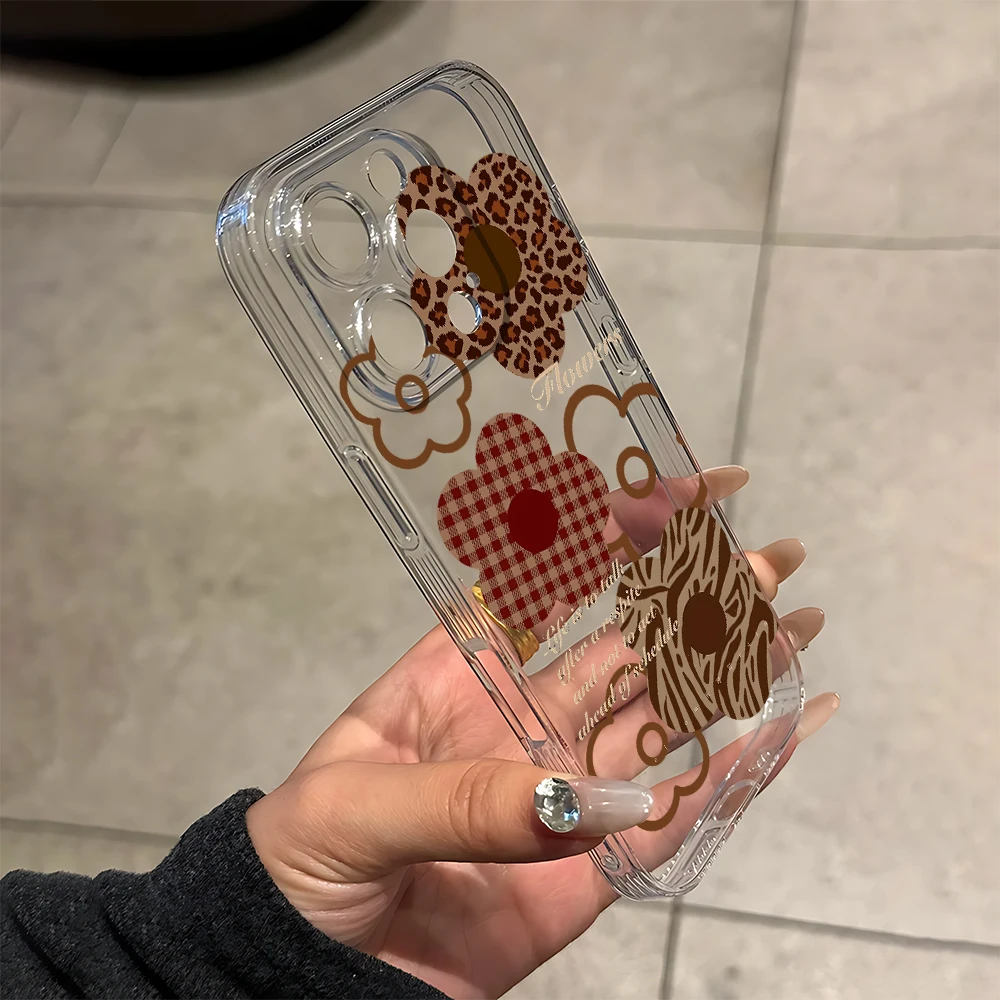 茶色の模様の花柄シリコン製iPhoneケース（iPhone 17、16、15、14、13、12、11 Pro、Xs Max、Air、Mini、7、8、6、6s Plus、SE 2020、2022対応）