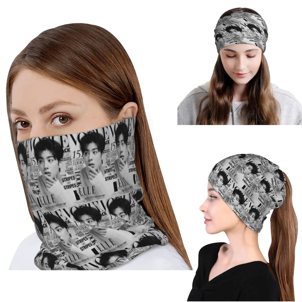 Cha EunWoo Kpop Astro Bandana Halstuch, Wickelschal, Mehrzweck-Stirnband, Mütze, Unisex, für Erwachsene, waschbar