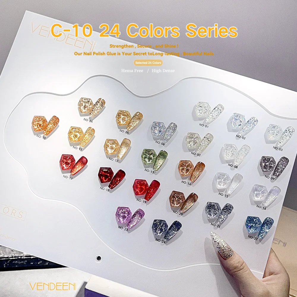 Vendeeni 24Colors Reflective Nail Polish Set Non Toxic Uv Diamond Nail Polish Supplie Glitter Gel Nail Polish Kit