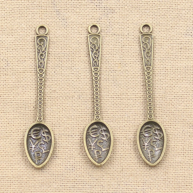8pcs Charms Dollar Spoon Money 57x12mm Antique Bronze Silver Color Plated Pendants Making DIY Handmade Tibetan Finding Jewelry