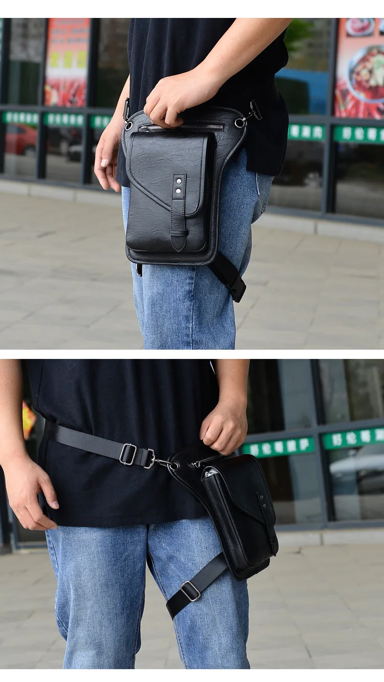 Men's Personalized Leg Bag Pu Leather Leisure Waist Bags Outdoor One Shoulder Bag Crossbody Bag Gaiters Fanny Pack Card Holder