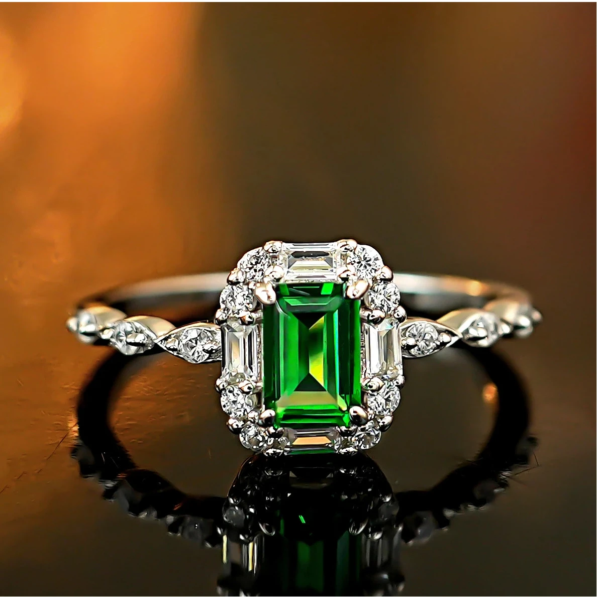 MINWEEN 4*6MM  Lab Emerald Ring Women's Jewelry  Engagement Ring 925 Sterling Silver Jewelry