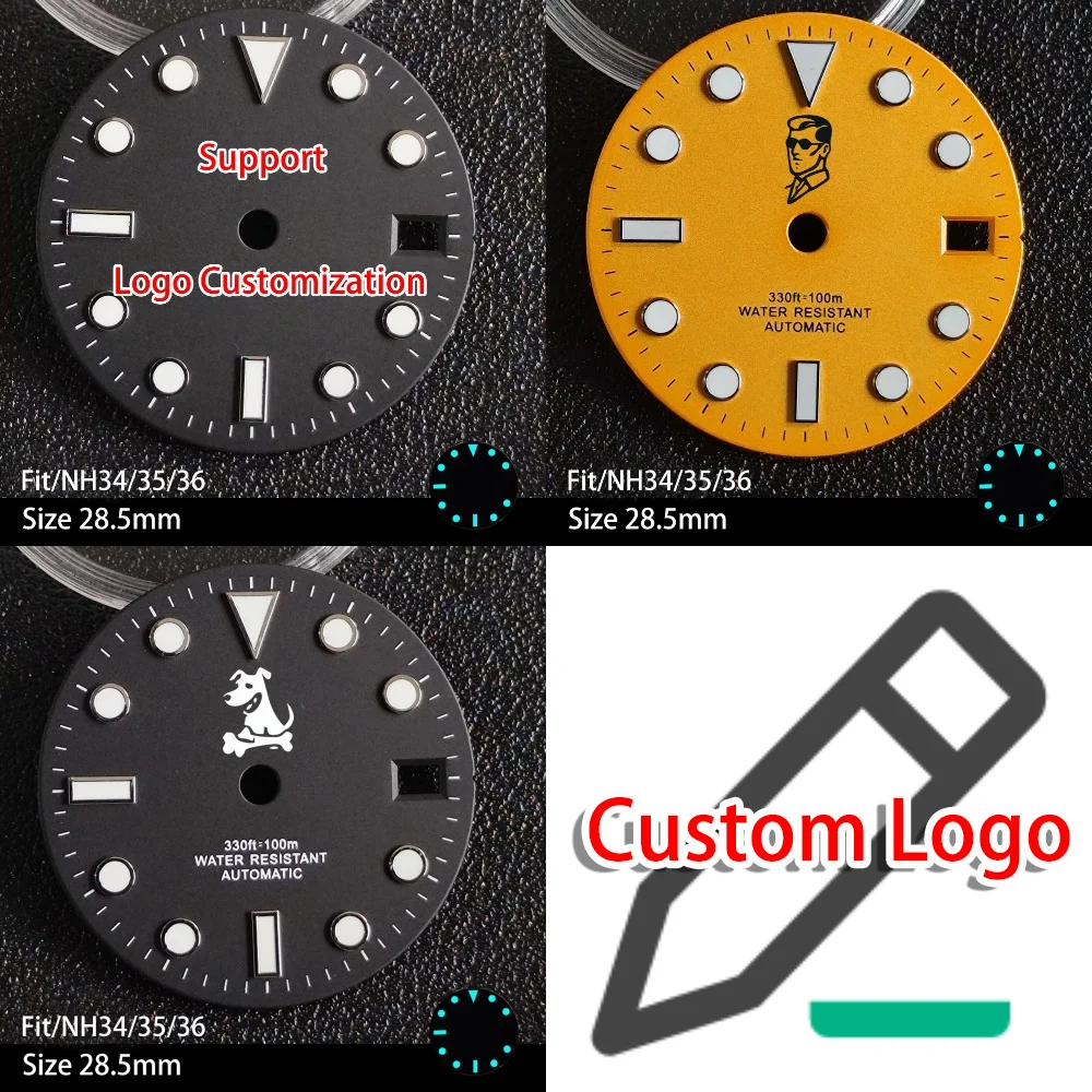 28.5mm Dials Suitable for NH34/35/36 Series Luminous Watch Dial DIY Logo Customization Replacement Parts Watch Movement Watches