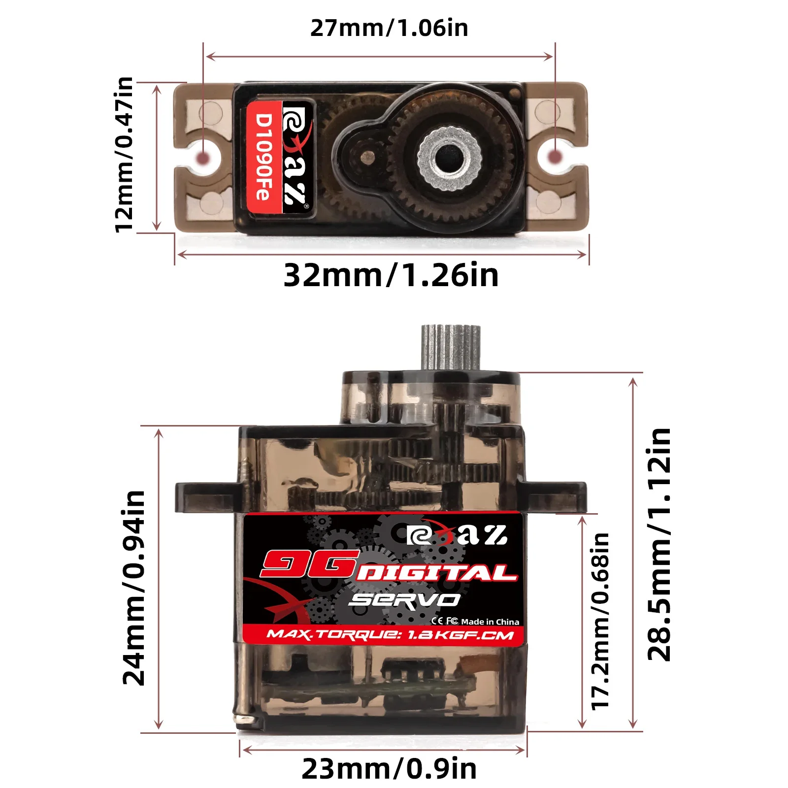 RCXAZ 9 g Kunststoff/Eisen/Kupfergetriebe 1,6 kg digitales Servo für RC Starrflügelflugzeug Roboter Auto Boot Kanalflugzeug kleiner Servomotor – Detail 12