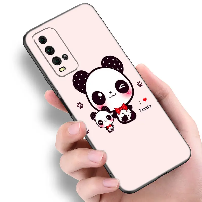 Śliczna kreskówka Panda czarna obudowa na telefon dla Xiaomi Redmi 7A 8A 9A 10A 11A 9C 10C 12C 13C 11 Prime A1 A2 Plus 12 4G Note 9T 12R