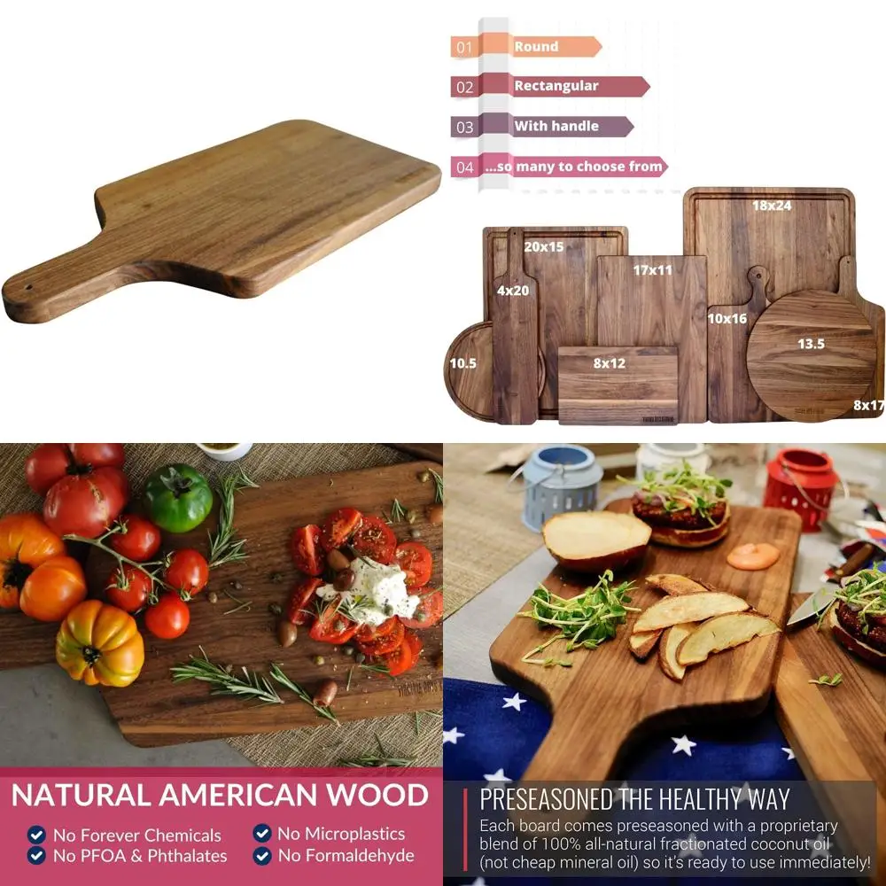 

Sustainable Hardwood Walnut Cutting Board 8x17 - Large Kitchen Butcher Block with Handle