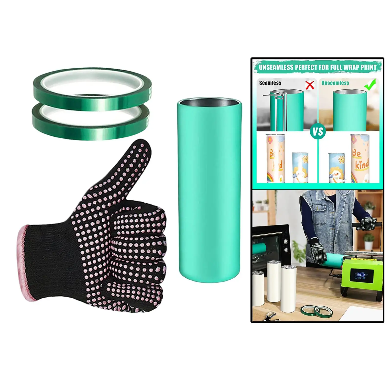 

Sublimation Tumblers Silicone Bands Sleeve Kit W/ Gloves, Transfer Tapes