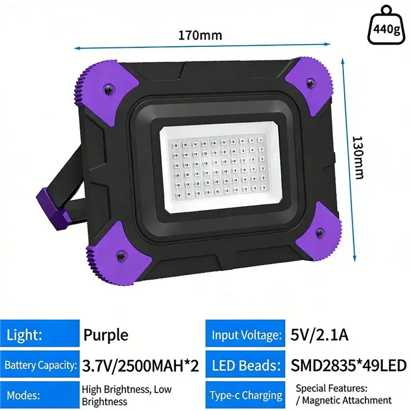 A76I-Outdoor Rechargeable Black Lights Ultra Violet Flood Light For Glow Party Fishing Cordless 2PCS