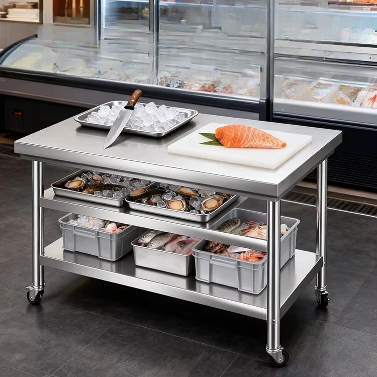 Eco-friendly silver 304 stainless steel double layer multi-layer cutting board workbench kitchen