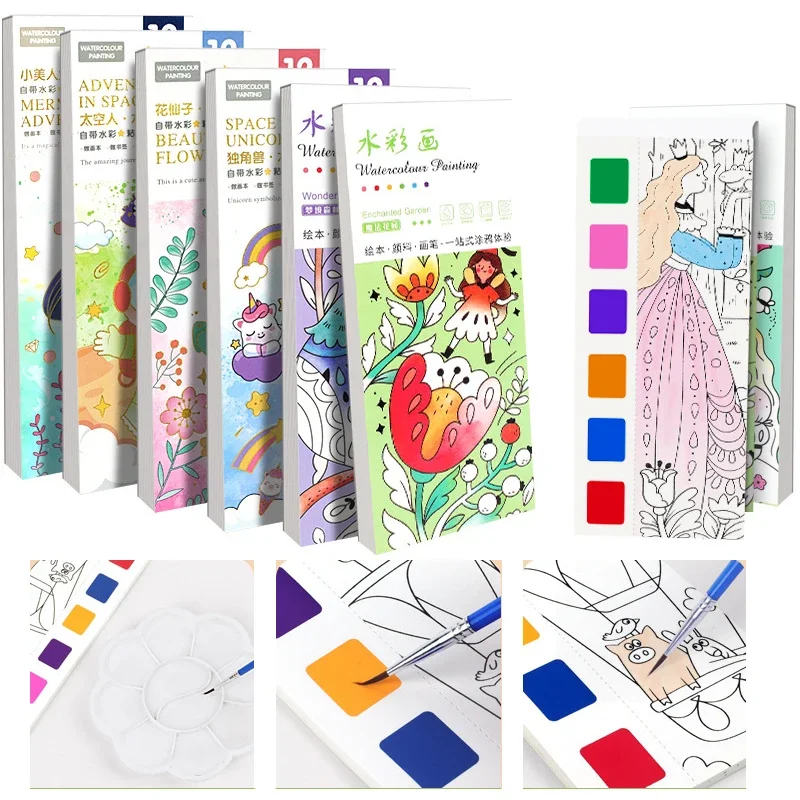 12 Sheets Children Watercolor Graffiti Draw Book 3+ Year Early Education Draw Notebook Portable Pocket Painting Picture Book