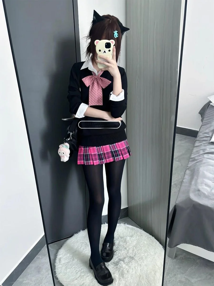 

Женский вязаный комплект JK orm School Sle Sweet Spicy Color Bla, длинный свитер, с декором в виде узлов