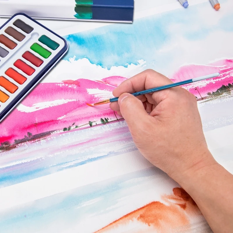 دهانات ألوان مائية للفنان مع فرشاة رسم 12/18/24 لون مجموعة ألوان مائية صلبة للرسم على القماش ورق خشب وحجر Y9RF