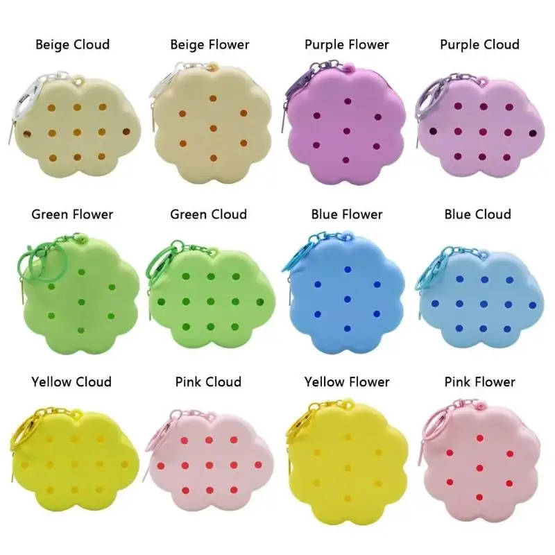 Cloud Flower Mini Silicone Wallet Zipper Closure Multi-functional Card Holder Cute Purse for Girls Daily Use