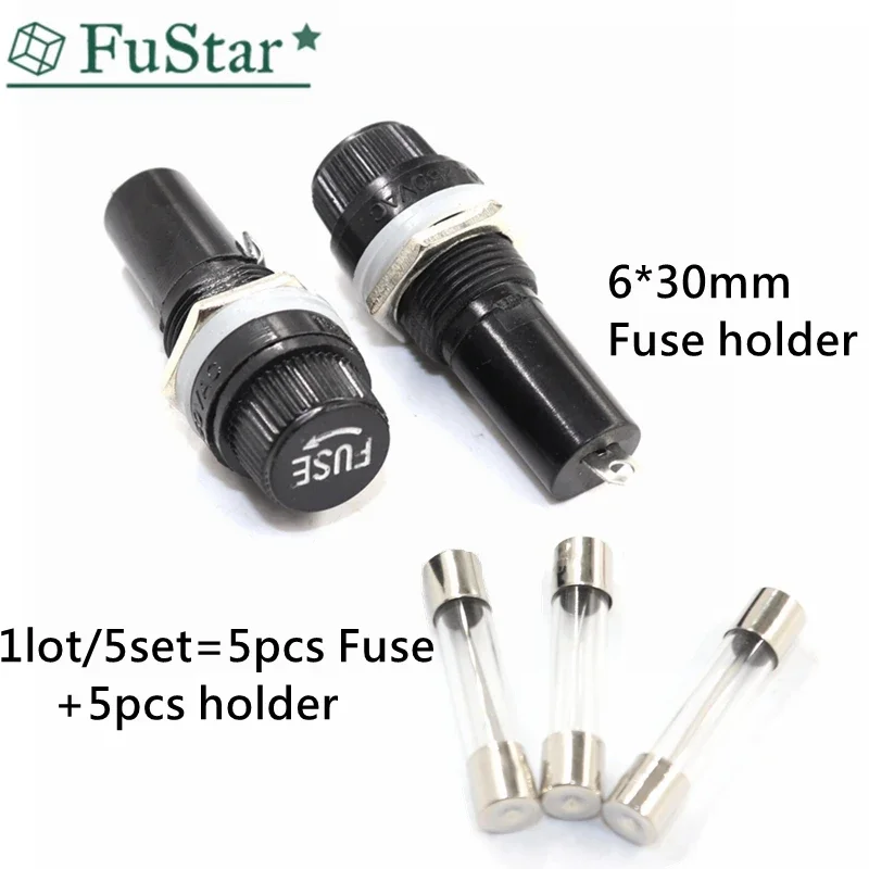 10pcs 6X30mm Fuseholders Insurance Tube Socket Fuse Holder for With 6*30 mm Glass Fuse 0.5A 1A 2A 3A 4A 5A 6A 7A 8A 10A 15A 20A