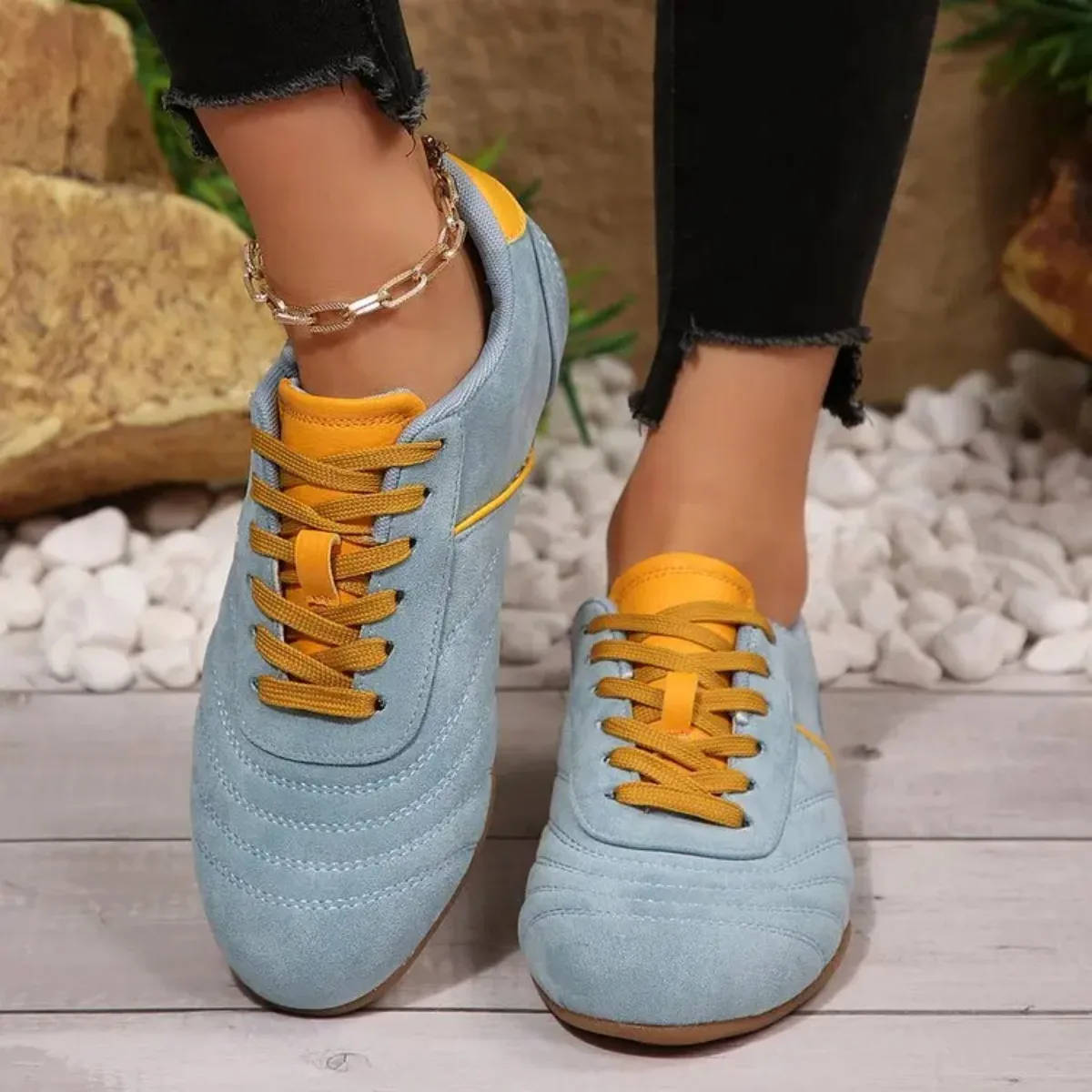 Damen-Sneaker aus natürlichem Wildleder zum Schnüren, 2026 Neu, runde Zehenpartie, weich, bequem, lässig, für Outdoor, Autofahren und Spaziergänge – Detail 7