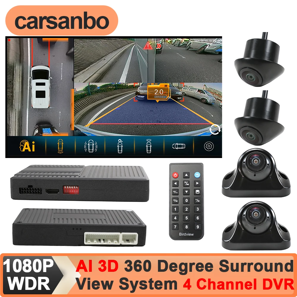 Carsanbo For Van Pickup Truck WDR 1080P Panoramic Car Camera 4CH DVR Recorder AI 360 Degree 3D Bird View Parking Monitor System