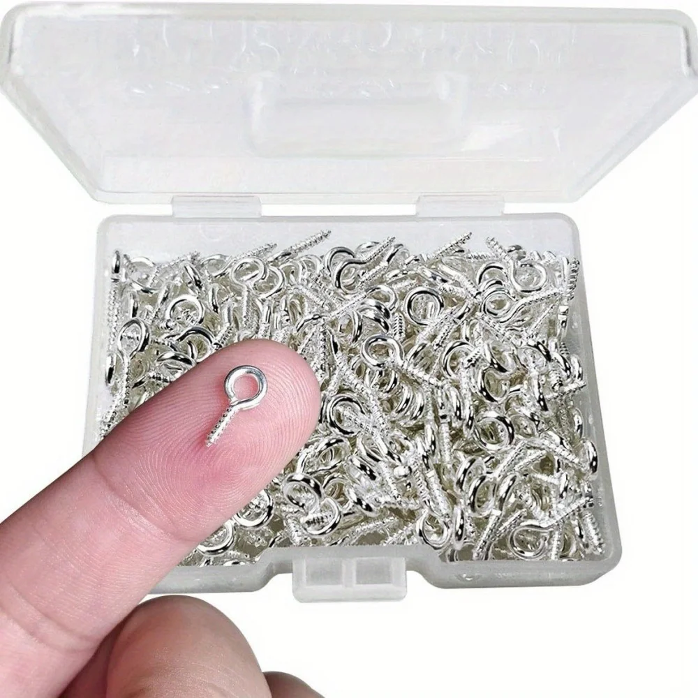 100pcs/box Mini Screw Eye Pin Pegs 8 x 4mm Hooks Self-Tapping Screws for Crafts Cork Top Bottles DIY Jewelry Making Accessories