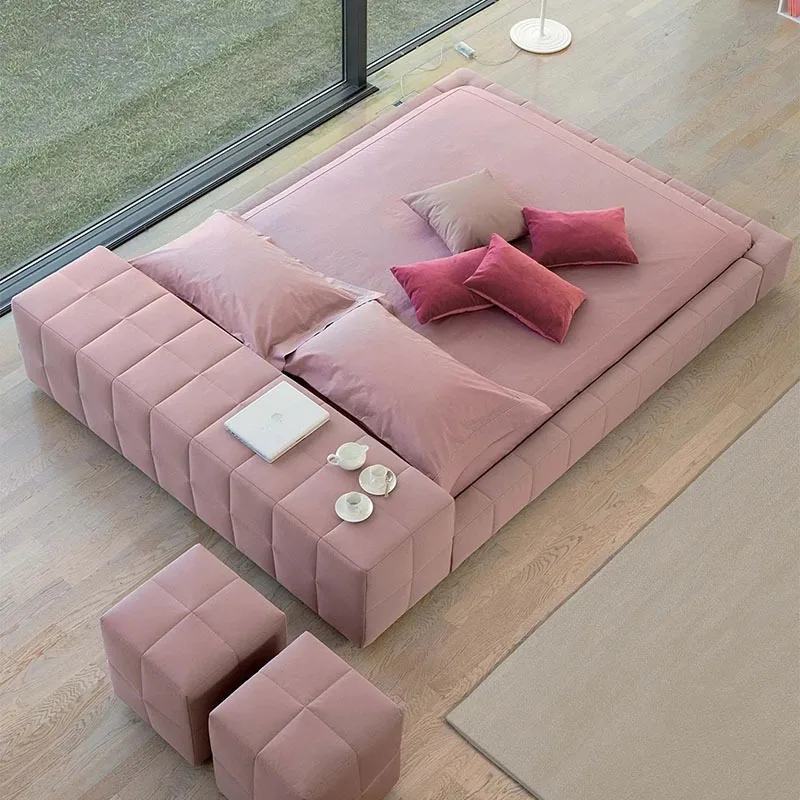 sh-Italian Luxury 1.8m Tatami Bed Modern Simple Fabric Double Bed Soft Floor-Standing Bed with Modular Combination%