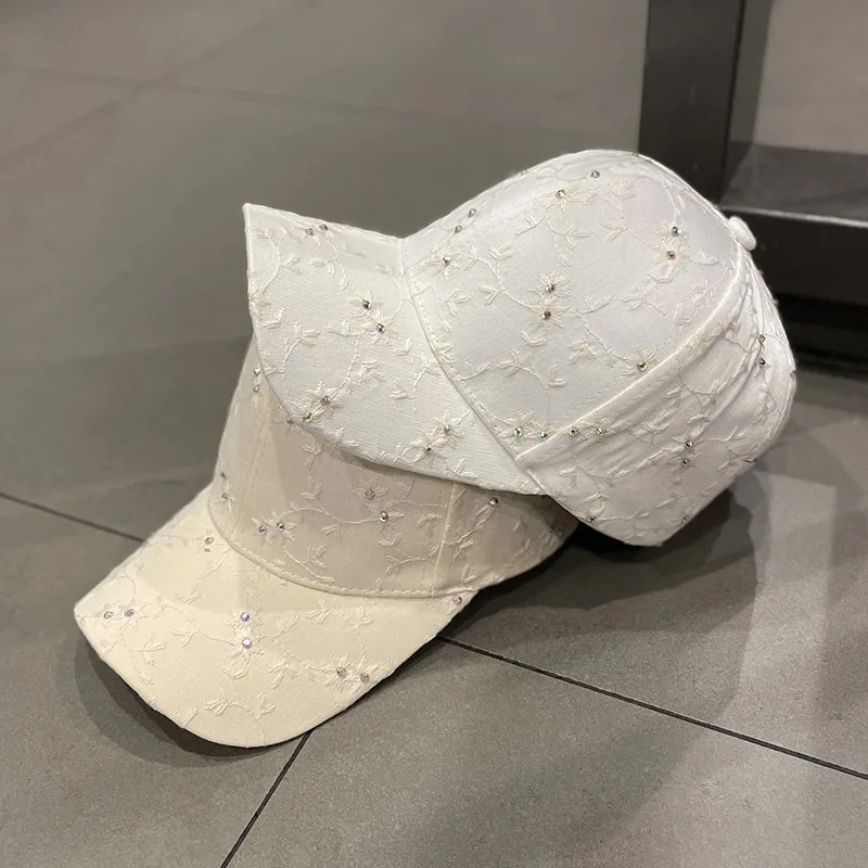 جديد لطيف زهرة التطريز مع أحجار الراين قبعة بيسبول الصلبة الصيف المرأة واقية من الشمس قبعة المراهقين القطن Snapback قبعات