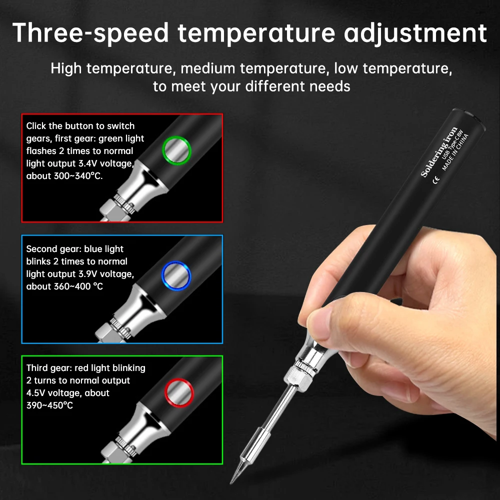 DC 5V 2A Mini USB Soldering Iron 8W USB Plug in Soldering Iron Pen TYPE-C Three stage Temperature Regulating Mini Soldering Iron