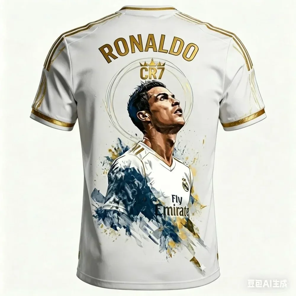 Sommer Neu 3D-Druck Ronaldo Real Madrid Kunstdruck-Trikot Y2K Schnelltrocknend Atmungsaktiv Familien- und Eltern-Kind-Outfit – Detail 5