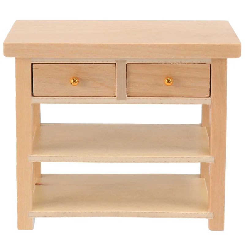 1/12 Furniture Miniature Wooden Console Table Cabinet Kitchen Room Sideboard Bathroom Shelf Wood Color