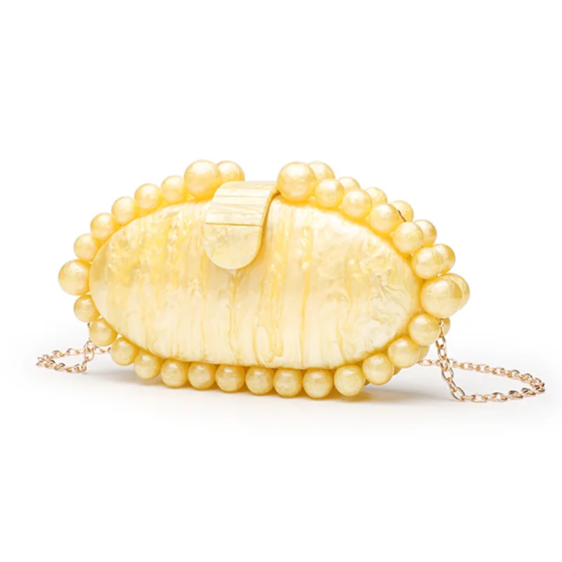 2025 New Elegant Pearl Marble Acrylic Clutch Bag Women Prom Evening Party Egg Shape Handbags Lady Wedding Shoulder Crossbody Bag