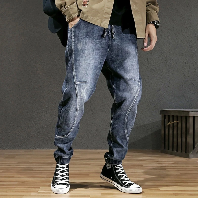 

Street Fashion Men Jeans Retro Washed Blue Stretch Ripped Joggers Jeans Men Hip Hop Vintage Designer Denim Cargo Pants Hombre