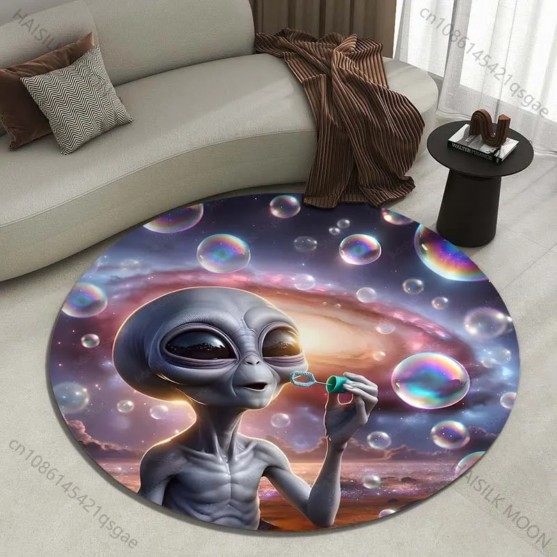 Alien blowing bubbles in colorful cosmos Printed round carpet living room sofa table carpet large pet mat soft round carpet