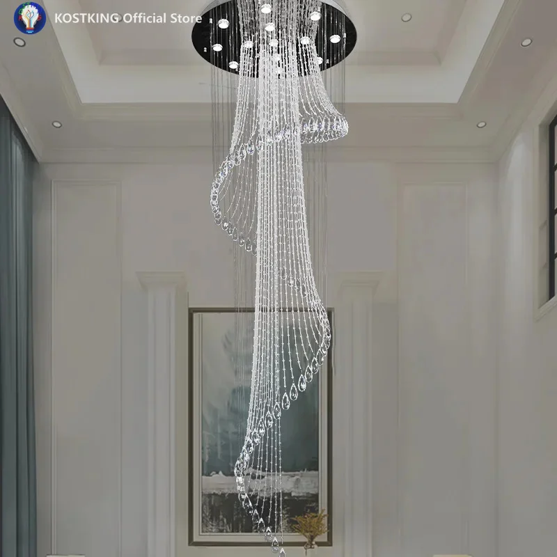 Modern Spiral Crystal Staircase Ceiling Chandelier Loft Theater Creative Villa Hall Long Hanging Lamp