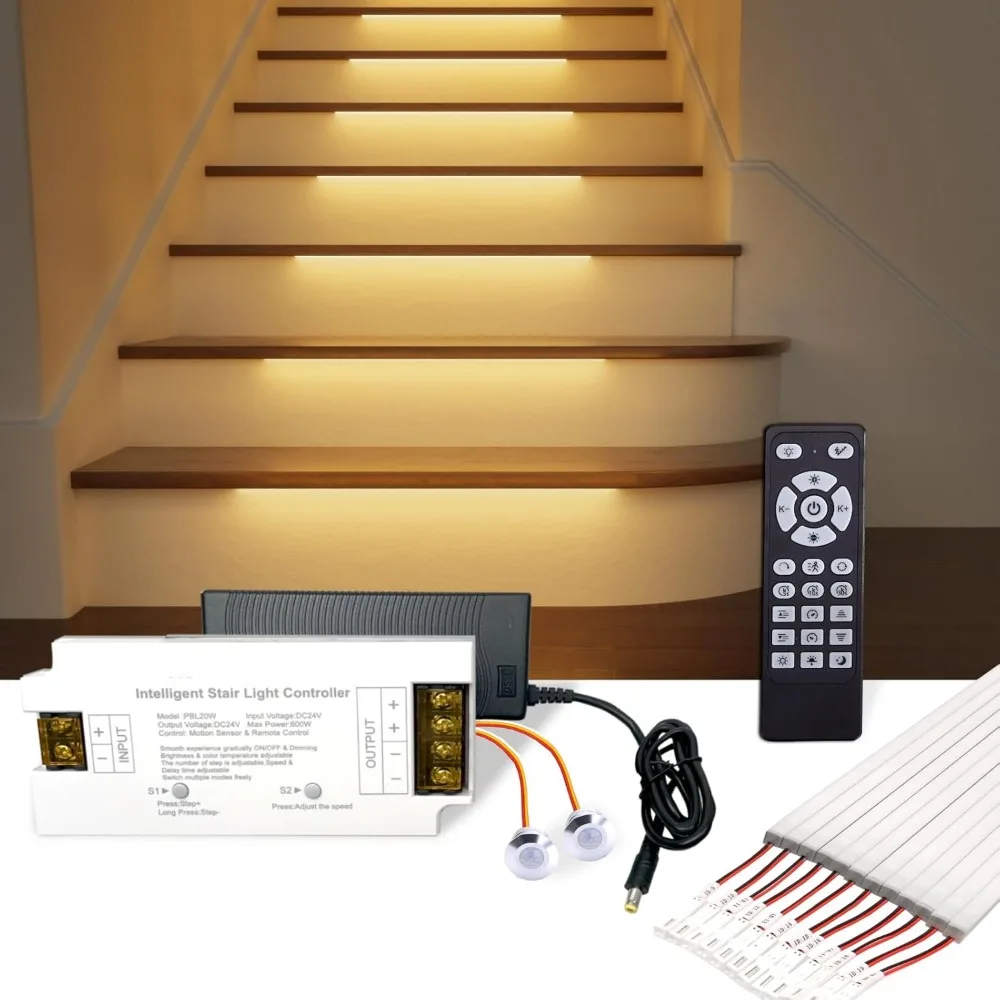 LED Strip,20.4 in,Smart Motion Sensor,LEDs Step Light,Stair Lighting Kit with Remote Control,Dimmable,LED Stair Lights